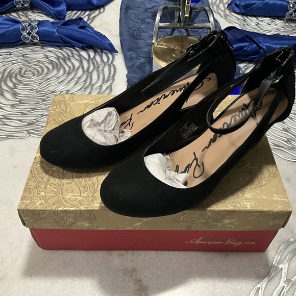 IB American Rag Miley Ankle Strap Wedge Heel Black mary Jane suede shoes 8 - Picture 3 of 3